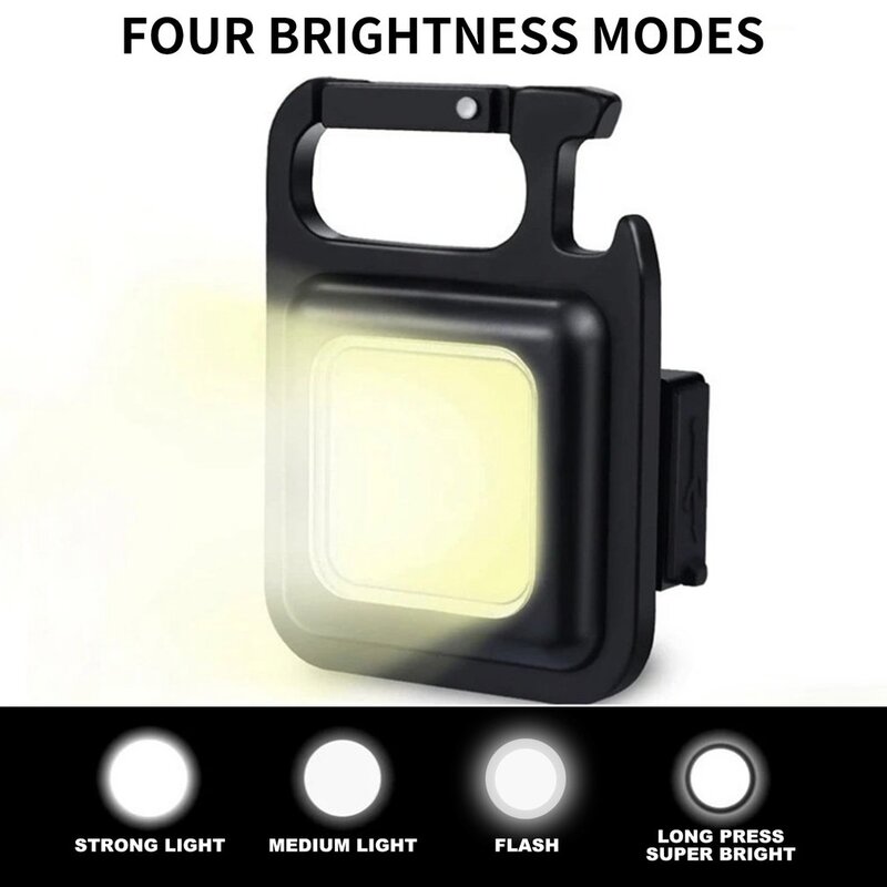 Mini lanterna LED portátil, luz de bolso, chaveiros, USB recarregável, acampamento ao ar livre, pequena luz COB, saca-rolhas