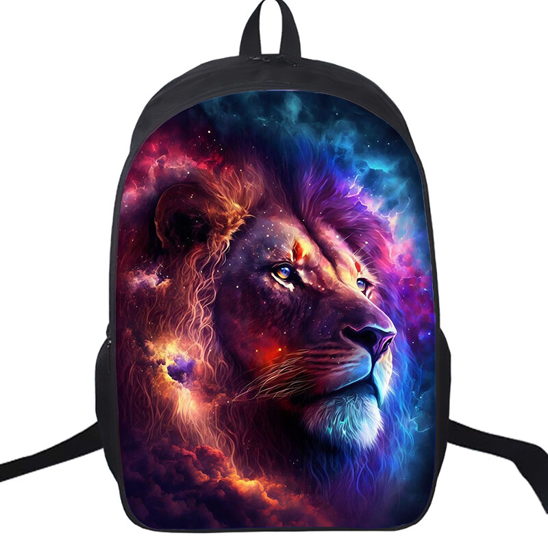Galaxy Lion School Bag Backpack for Teenager Boys Large Capacity Animal Tiger Wolf Children Backpack College Student Bag Bookbag