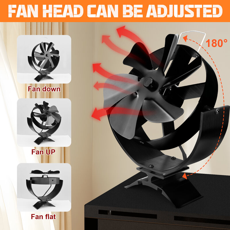 6 Blades Heat Powered Stove Fan 360 Rotating Fireplace Fan Log Wood Burner Eco-fan Quiet Stove Fan Efficient Heat Distribution