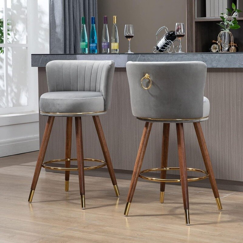 Aksamitne stołki barowe zestaw 4, 360 stopni obrotowych stołków barowych, nowoczesne tapicerowane stołki barowe z tyłem, 28 Cal