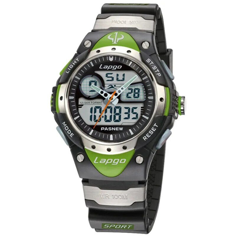 ด้านบนแบรนด์ PASNEW นาฬิกาผู้ชายมืออาชีพกีฬานาฬิกาแบบ Dual Display Analog นาฬิกาควอตซ์ดิจิตอล100เมตรกันน้ำ Dive Watch
