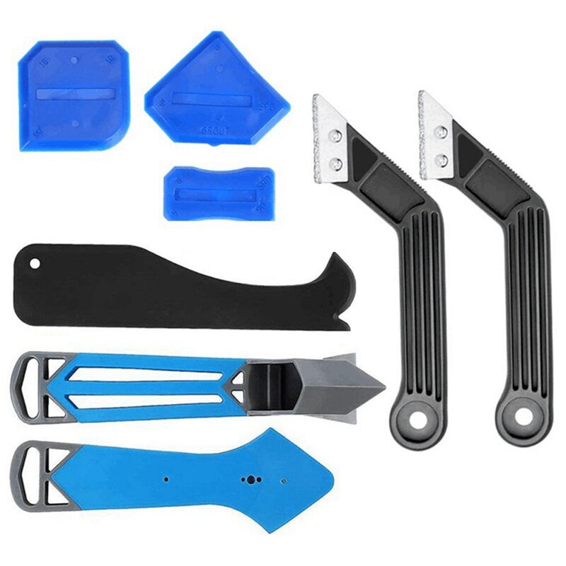 10-Piece Set Sealant Sewing Tool Glass Glue Removal Blade Bevel Handle Scraper Tool Blue&Black