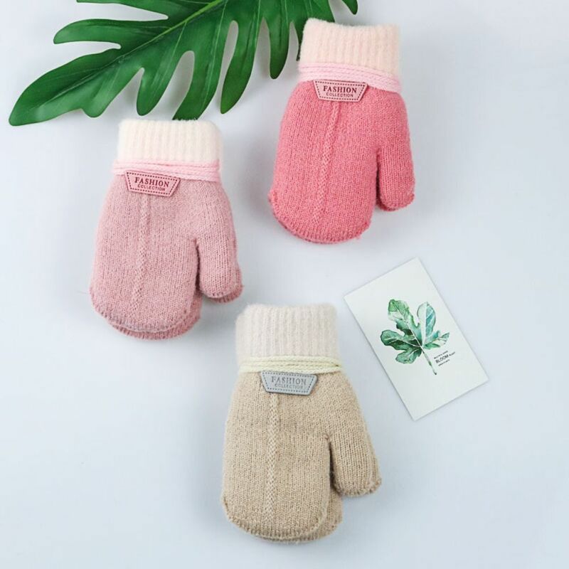 With Rope Winter And Autumn Sports Full Fingers Gloves Korean Style Mittens Toddler Knitted Gloves Children's Mittens