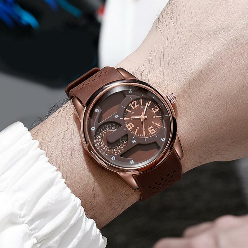 Men Watch Dual Dial Watch Elegant Sports Quartz Wrist Watch with Dual Round Dial Silicone Strap for Men Adjustable Pin Buckle