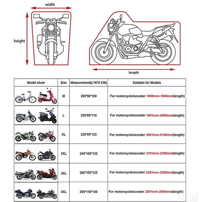 2XL ใหม่ล่าสุด S M L XL 3XL 4XL กัน UV สำหรับกลางแจ้งใช้ได้ทั่วไปผ้าคลุมรถจักรยานยนต์กันน้ำ