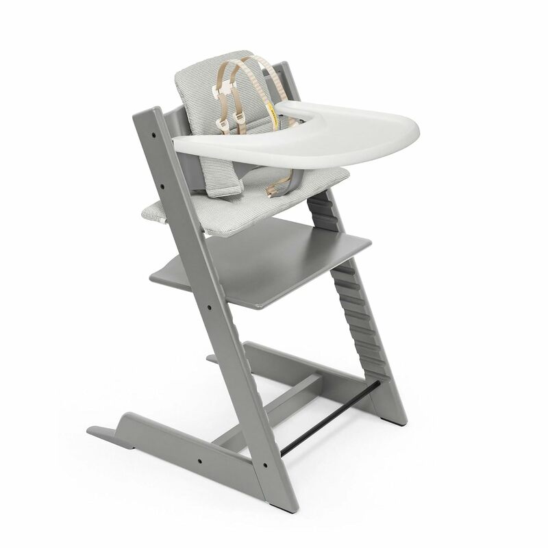 High Chair and cushion with tray -  grey and Nordic Grey - adjustable, convertible, all-in-one high chair