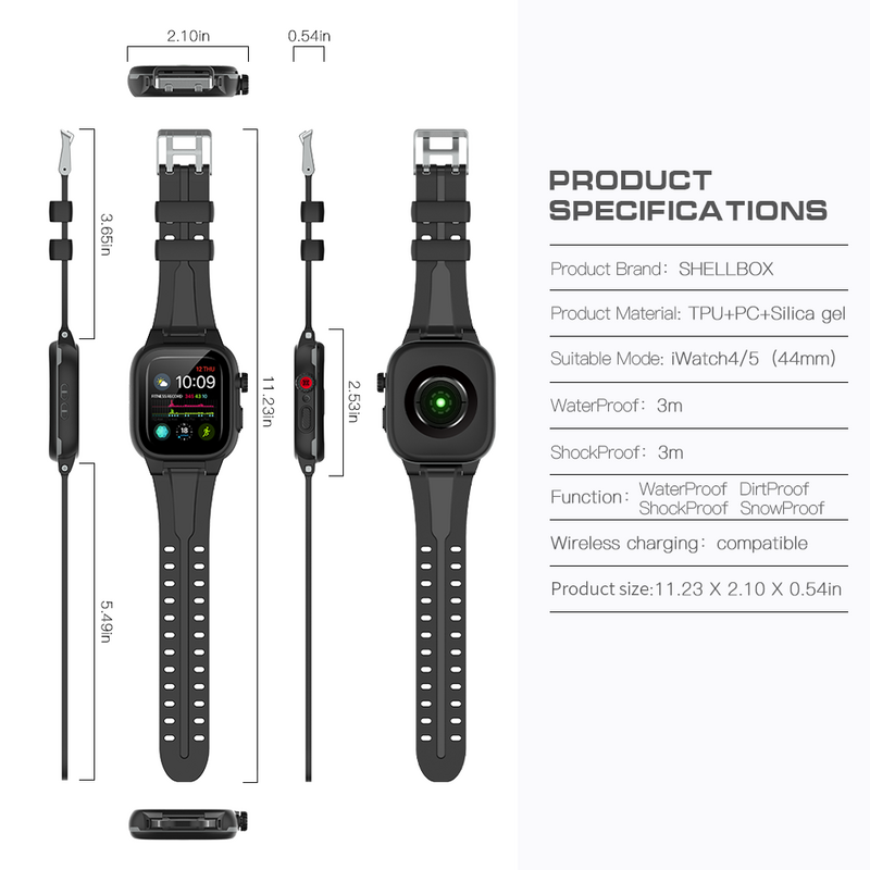 Apple Watch Series 8 7 6 5 4 SE 용 IP68 방수 스포츠 시계 케이스 S8 S7 45mm 44mm 41mm 40mm, 실리콘 스트랩 케이스