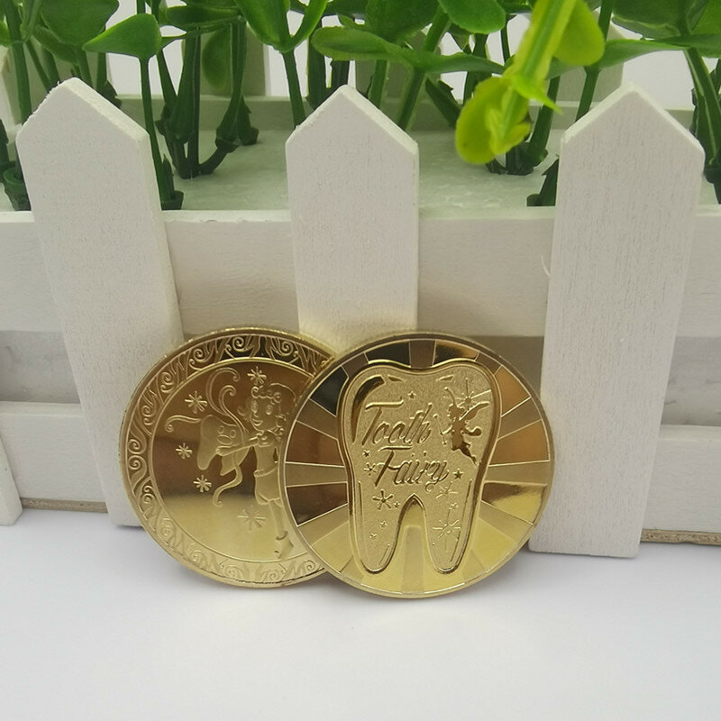 Darmowa wysyłka 50 sztuk/partia nowy ząb wróżka pieniądze pozłacane monety okolicznościowe kreatywne dzieci zmiana zębów prezenty monety pamiątkowe