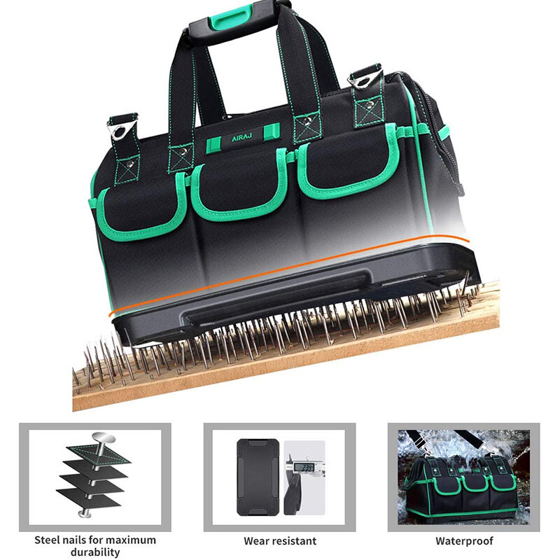AIRAJ – sac à outils de 23 pouces avec fond moulé étanche, fourre-tout à poches multiples à large bouche avec bandoulière réglable