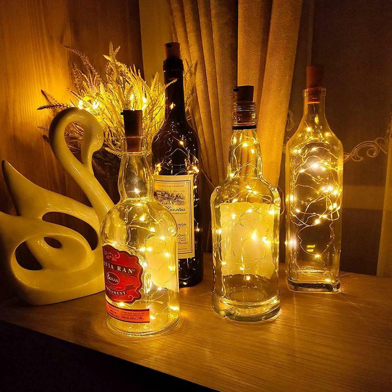 Светильники в форме винных бутылок с пробковыми рождественскими огнями, сказочные огни, водонепроницаемые, работающие от батареек, лампы нить с пробкой 6, 5 футов, медная проволока