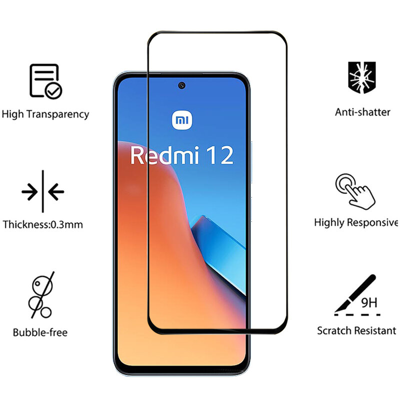 HD Protective Glass For Xiaomi Redmi 12 Screen Protectors Redmi Note 13 12 Pro 4G 5G Tempered Glass & Camera Lens Film Redmi12 Note 12S Pelicula Cristal Templado Redmi 12C 13C Anti-Scratch Phone Front Film