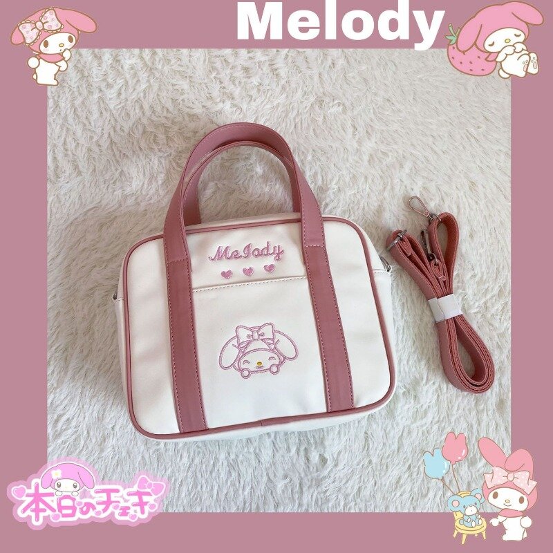 Женская сумка на плечо MBTI Melody, милая мультяшная вышивка, оригинальная сумка в японском стиле, кожаная модная сумка-тоут в коричном стиле