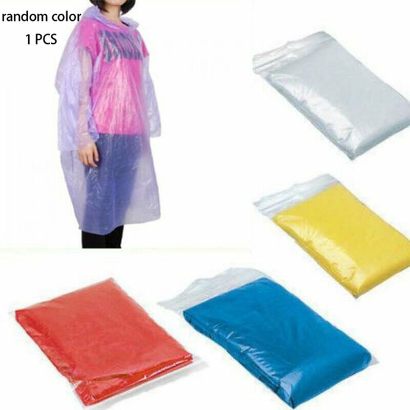 Jas hujan sekali pakai portabel dewasa, jas hujan dewasa tahan air darurat ponco warna acak berkemah luar ruangan 1 buah