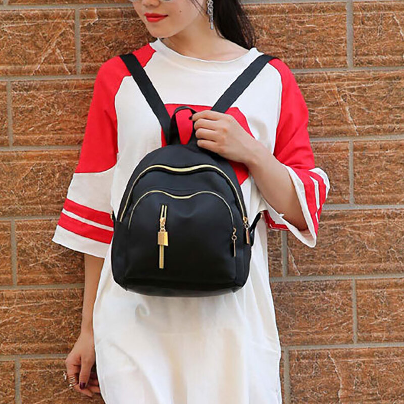 Nylon Waterproof Large Capacity Versatile Simple Fashion Casual Girls' Backpack Women Small School Bag Adjustable Strap