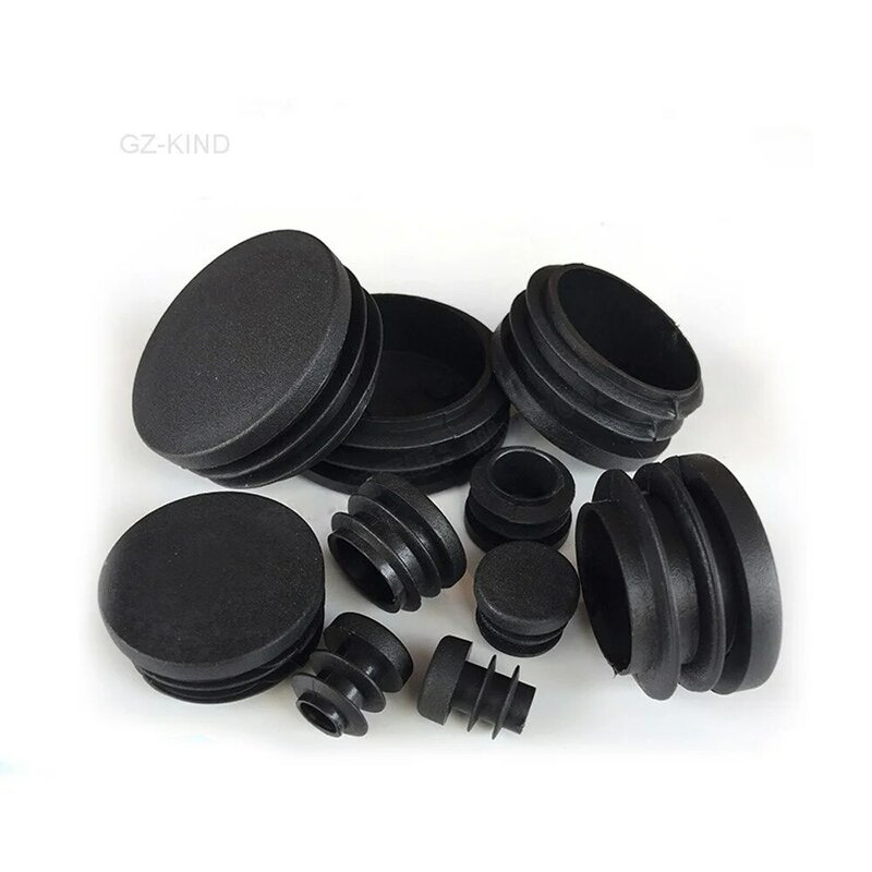 Tapas de plástico negras redondas de 4 piezas, insertos tubulares, enchufe Bung 12/14/16/19/20/25/28/30/32/35/40/42/45/48/50mm