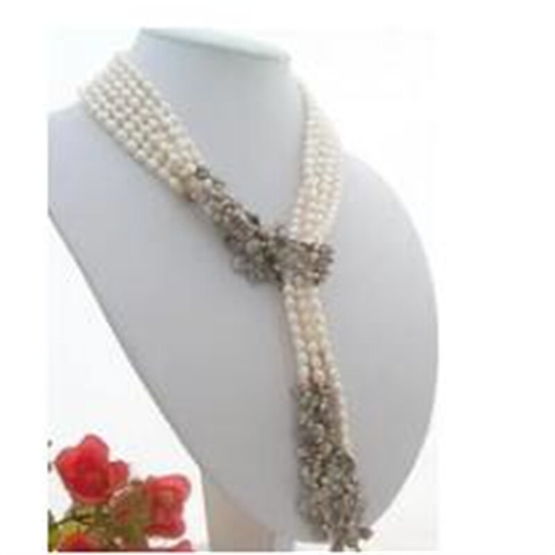 Ожерелье с 3 стразами, жемчужное ожерелье Кеши, 49 дюймов, белый и серый цвета