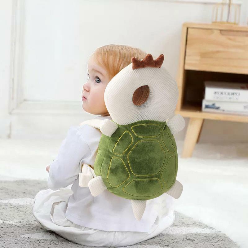Ransel bayi bantal bantal bayi ransel anti-jatuh bantal anti-tabrakan berbentuk kura-kura antilembap pelindung kepala dapat disesuaikan