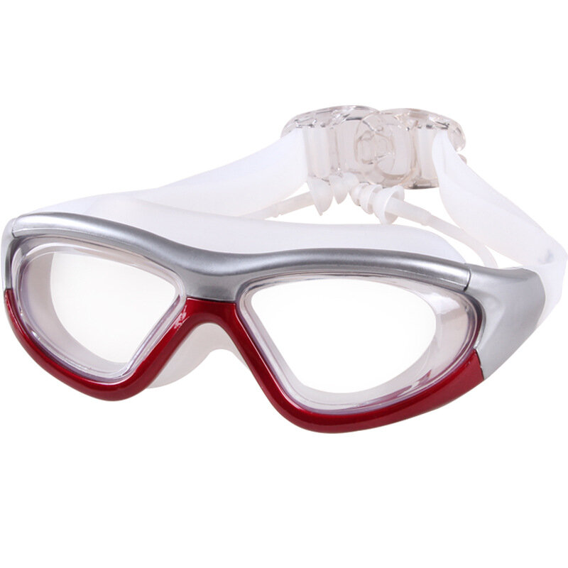 Óculos de natação anti-nevoeiro transparentes para homens e mulheres com tampão de ouvido miopia, óculos de grau, armação grande, óculos,-2 a-9