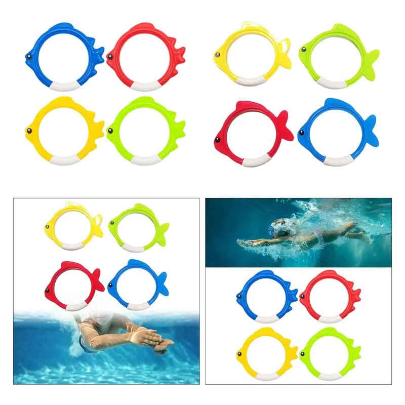 4x Fish Ring Toys Swim Rings Colorful Sinker Set Fun Pool Dive Rings Underwater Rings for Games Summer Water Sports Girls Kids