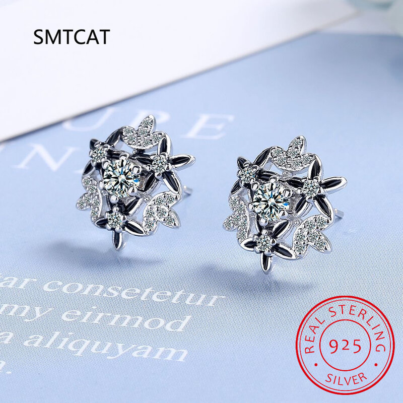 0,3 ct echte Moissan ite Diamant Schneeflocke Ohr stecker für Frauen Hochzeit funkelnden Silber simulierten Diamant Ohr stecker