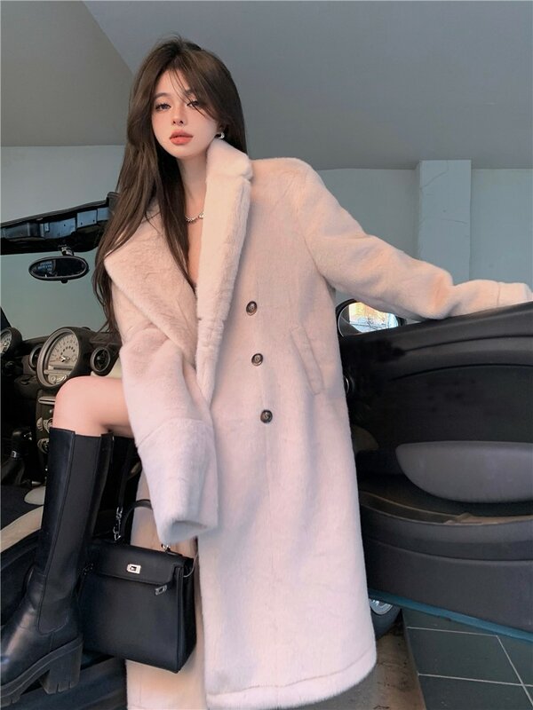 Women's Thick Warm Long Sleeve Fuax Fur Soft Jacket Lady Streetwear Autumn Winter Single Breasted Solid Color Loose Outwear