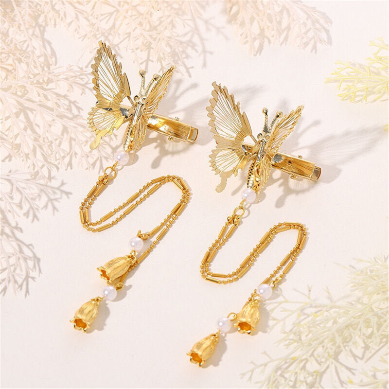Horquilla de mariposa con borla elegante, accesorios antiguos femeninos, Clip lateral de mariposa temblorosa, horquilla de mariposa móvil, tocado