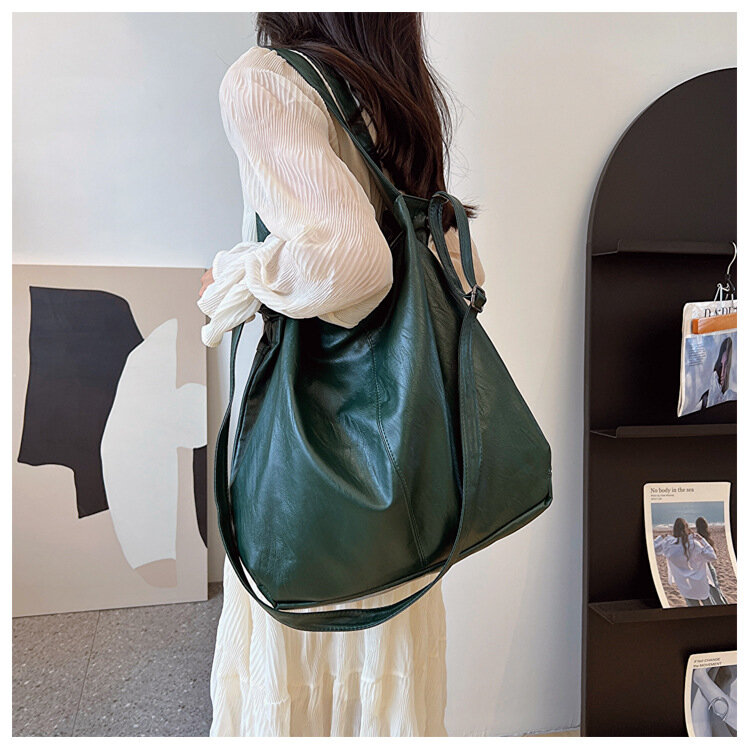 fashion Big Leather Tote Bag for Women2023 Tend Female Simple Large High Capacity Retro Shoulder Side Bag Handbags