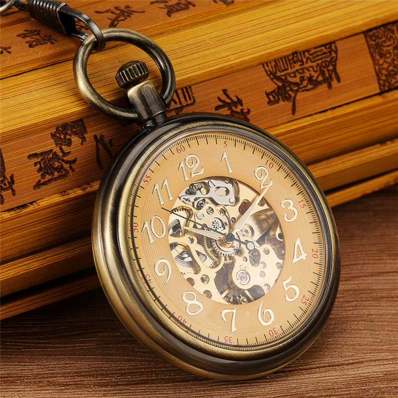 Reloj de bolsillo mecánico con carcasa de aleación antigua para hombre y mujer, Reloj de esqueleto automático, colgante de manos luminosas, cadena Fob
