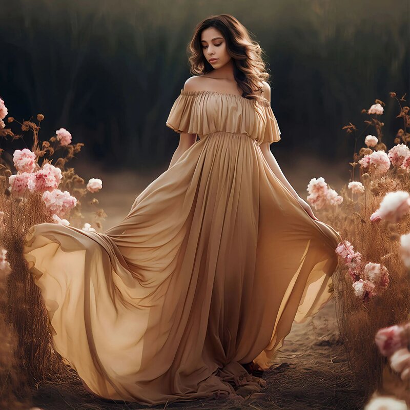 Don&Judy Elegant Maternity Dress Photoshoot Chiffon Off The Shoulder Side Slit Party Wedding Beach Gowns for Pregnant Woman Baby