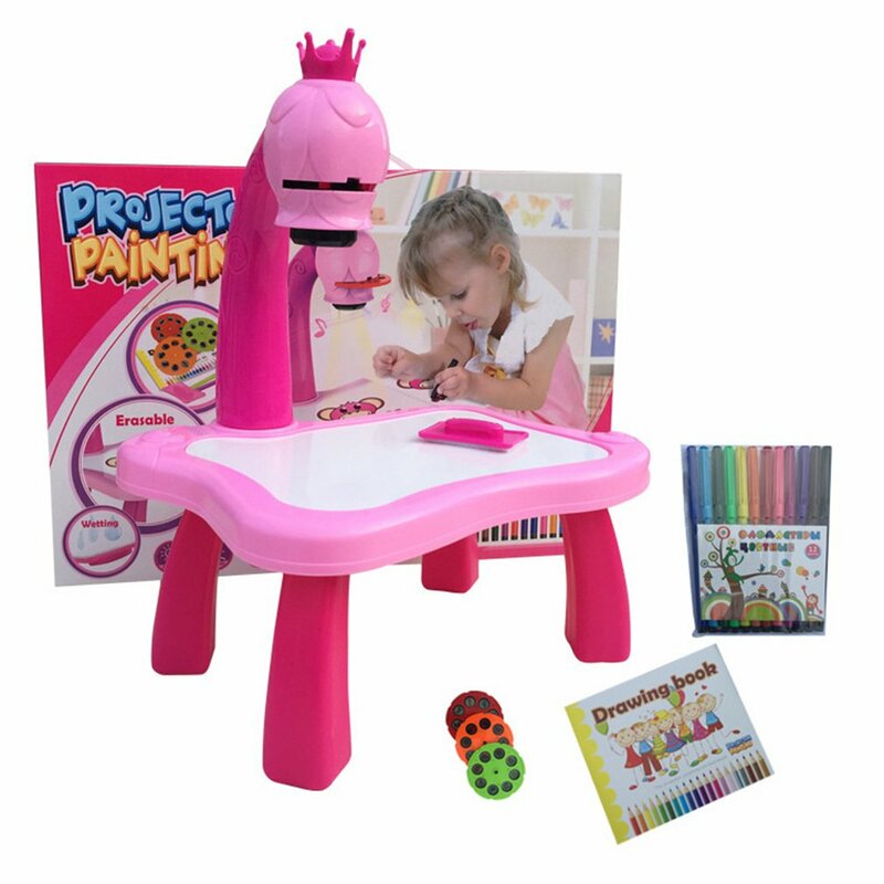 Biurko do nauki dla dzieci z inteligentny projektor malująca zabawka stołowa z lekkim narzędziem edukacyjnym dla dzieci stół kreślarski
