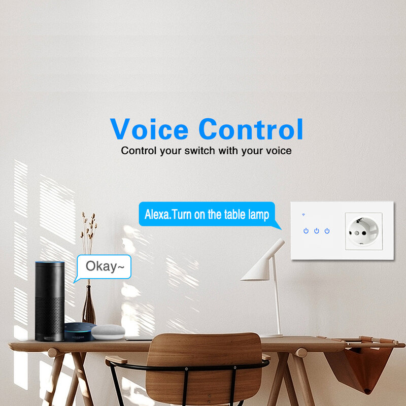 Interruptor Wifi para casa Inteligente de la UE, enchufe con Panel de vidrio, Sensor, botón, funciona con Google Home, Alexa, voz, aplicación Tuya, 146x86