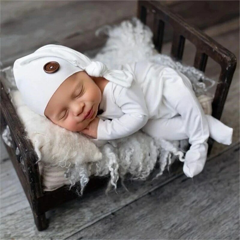 2 pezzi puntelli fotografia neonato uncinetto vestito pagliaccetto bambino cappello Set neonati servizio fotografico berretti berretto tuta tuta
