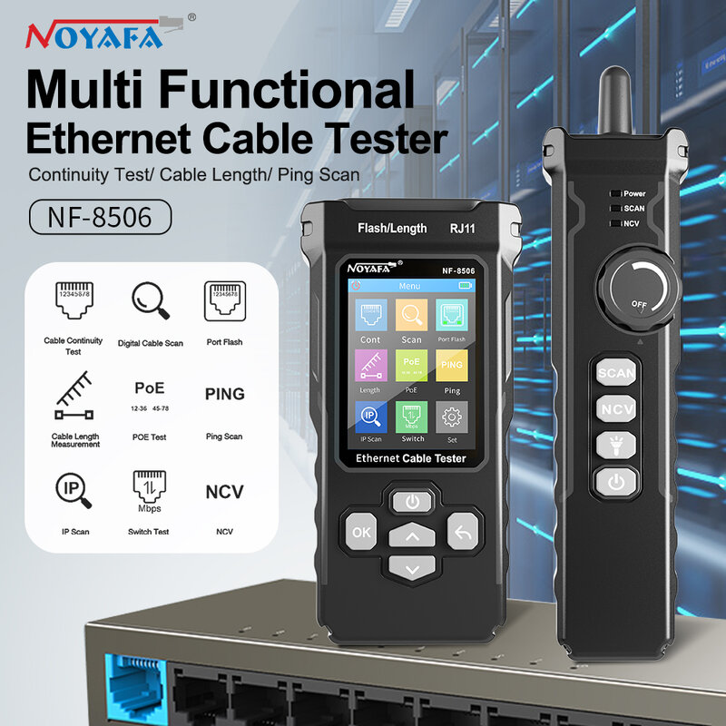 NOYAFA Testeur de câble réseau NF-8506 Tracker de câble multifonction Support PING test/IP scan/Poe Mesure Longueur Testeur de carte de fil