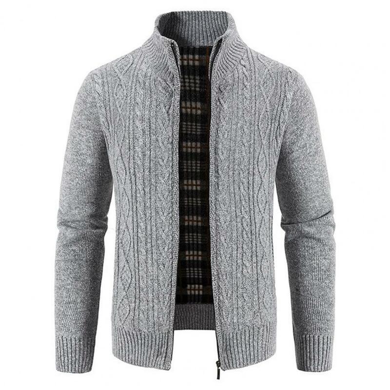 Men Knitted Sweater Jacket Men Slim Fit Cardigan Casual Sweaters Coats Solid Color Knit Thickened Crochet Stand Collar Coat