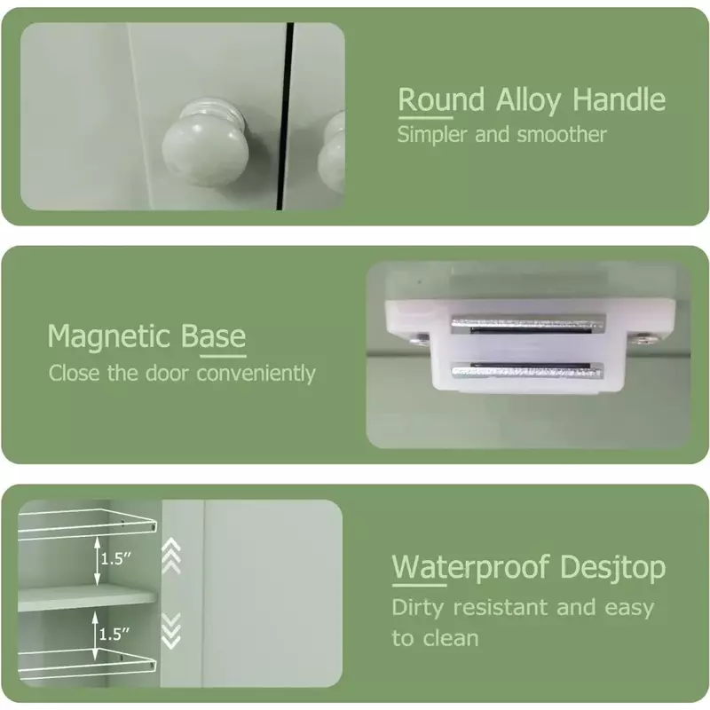 녹색 욕실 캐비닛, 욕실 벽 캐비닛, 2 문짝 조절 가능 선반, 변기 위 보관 캐비닛
