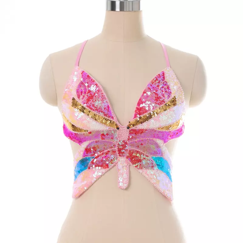 Belly Dance Butterfly Bra para Performance, DS Nightclub Stage, Bar Top, European and American Sequins Bra