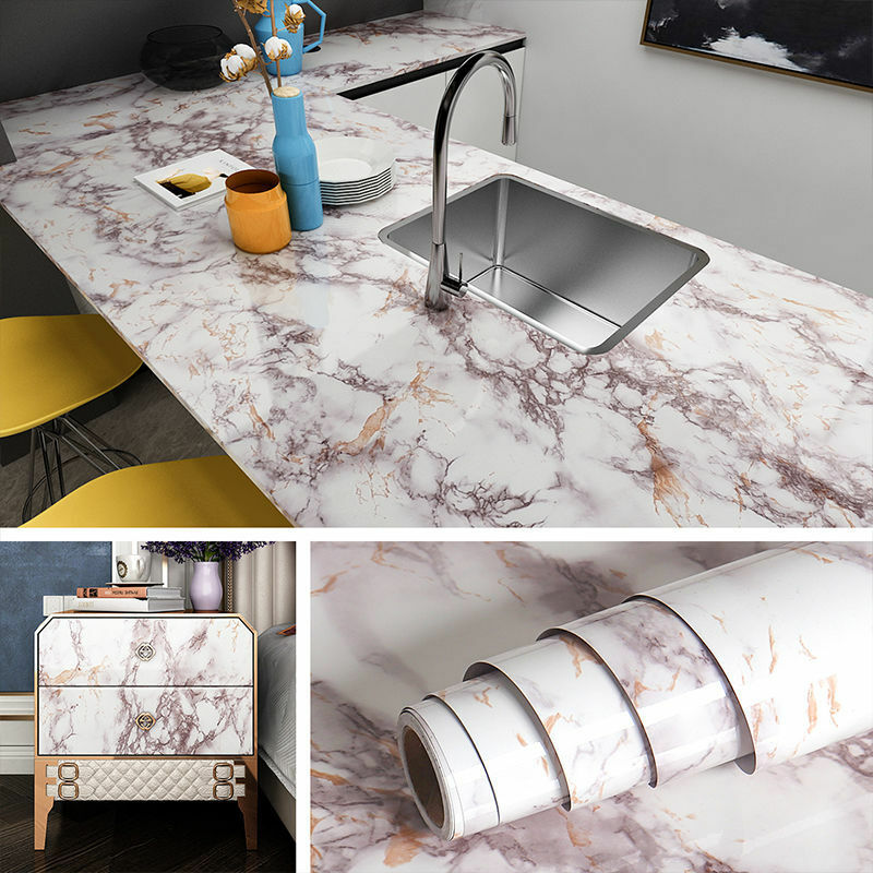 Marble Vinyl Film DIY Self Adhesive Wallpaper Bathroom Kitchen Cupboard Countertops Contact Paper PVC Waterproof Wall Stickers