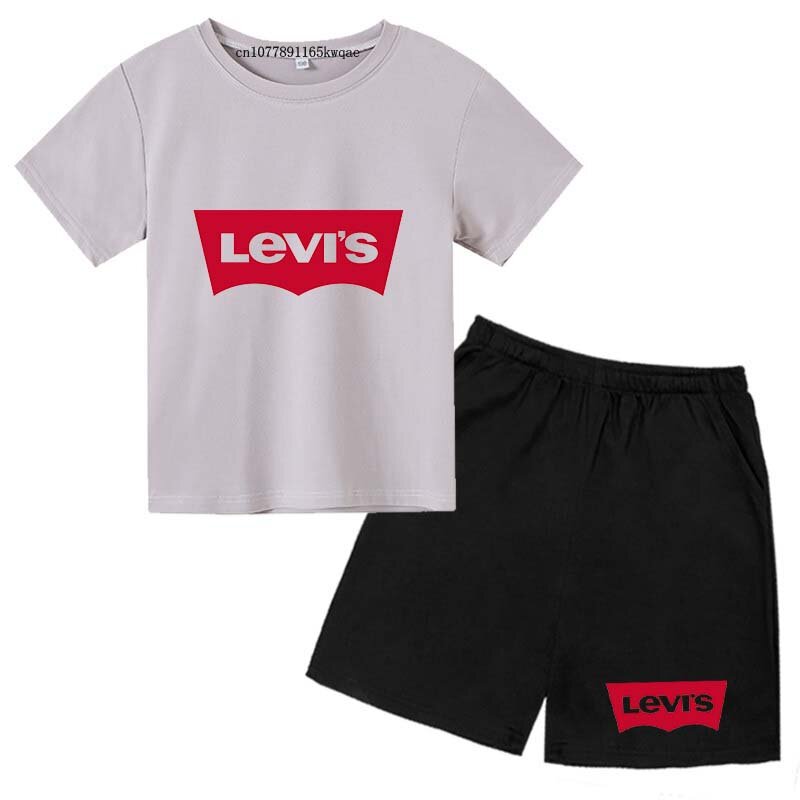 Conjuntos de camiseta e shorts com gola redonda infantil, estampa de letras, manga curta, casual de 2 a 12 anos, roupas de verão para meninos e meninas