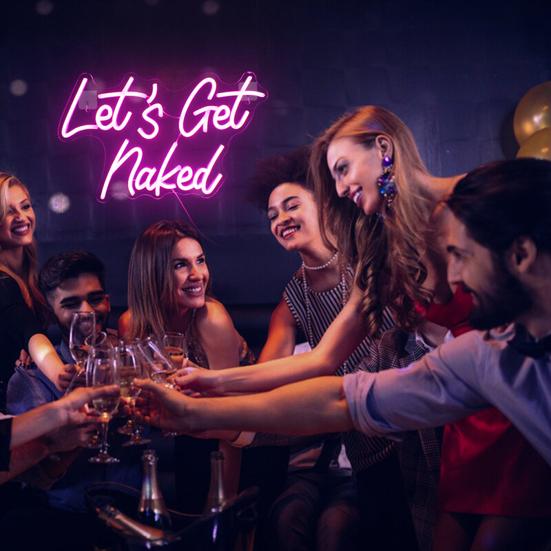 Let's Get Naked-Enseigne au néon pour décoration murale, lumières roses 62 LED, USB, maison, bar, fête, chambre à coucher, salle de jeux, lampe de confrontation