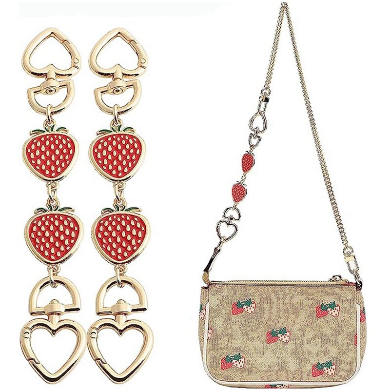 Purse Chain,Bag Extender Purse Chain Strap For Women Bags Purse Shoulder Belt Chain Red Strawberry Heart 2Pcs