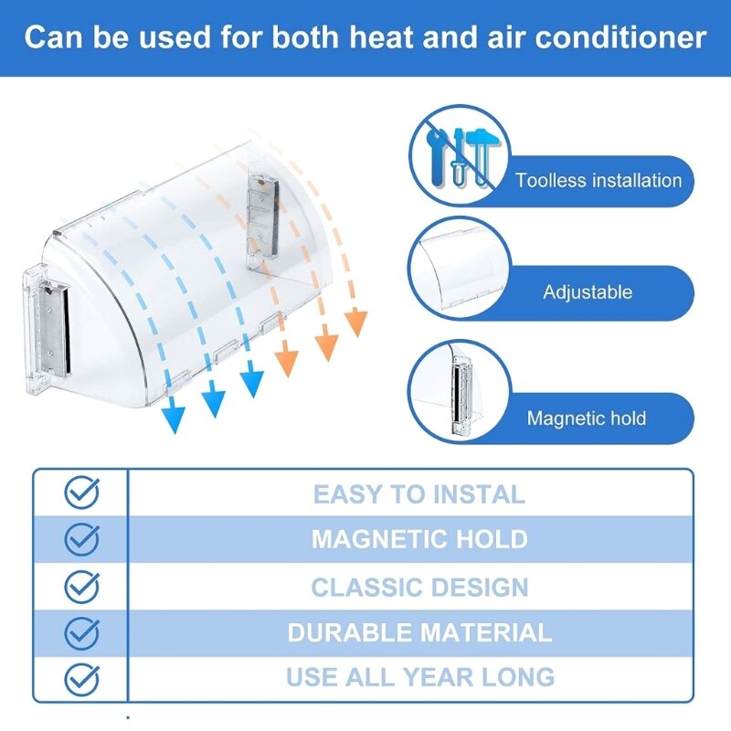 50JC Paquete de 2 deflectores de ventilación magnéticos transparentes ajustables para el hogar para piso