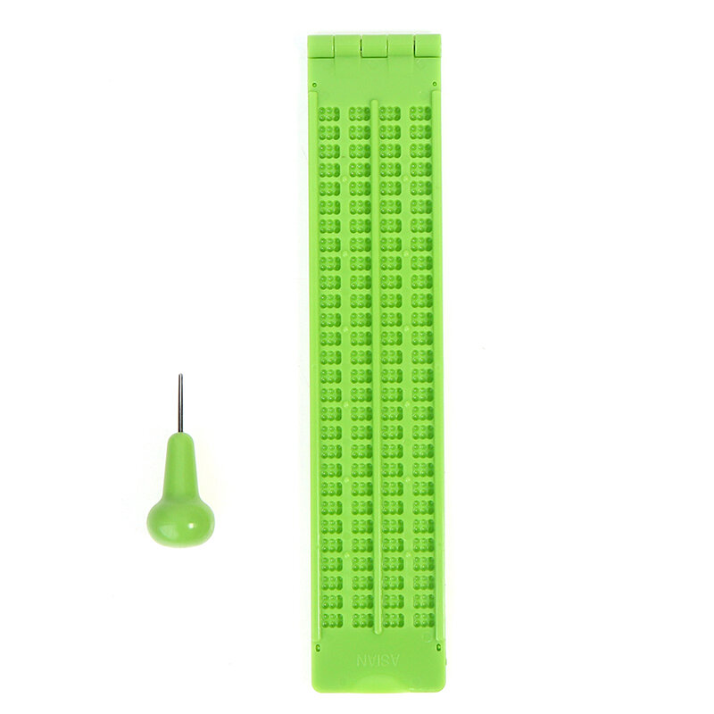 1 Set 4 Lijnen 28 Cellen Praktische School Plastic Braille Draagbare Schrijflei Met Stylus Groen Blauw Schoolstudie Benodigdheden