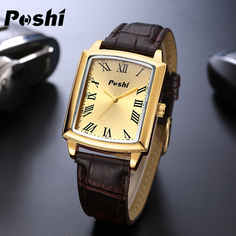 Moda POSHI zegarek kwarcowy dla par luksusowy skórzany pasek proste codzienna bransoletka dla kobiet mężczyzn kochanek zegarki prezent 2023