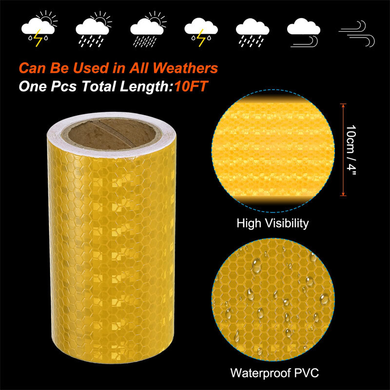 3m * 4 Zoll wasserdichtes reflektieren des Material gelbe Farbe Shinny Waben PVC Reflektor Aufkleber Auffälligkeit sband für Sicherheits warnung