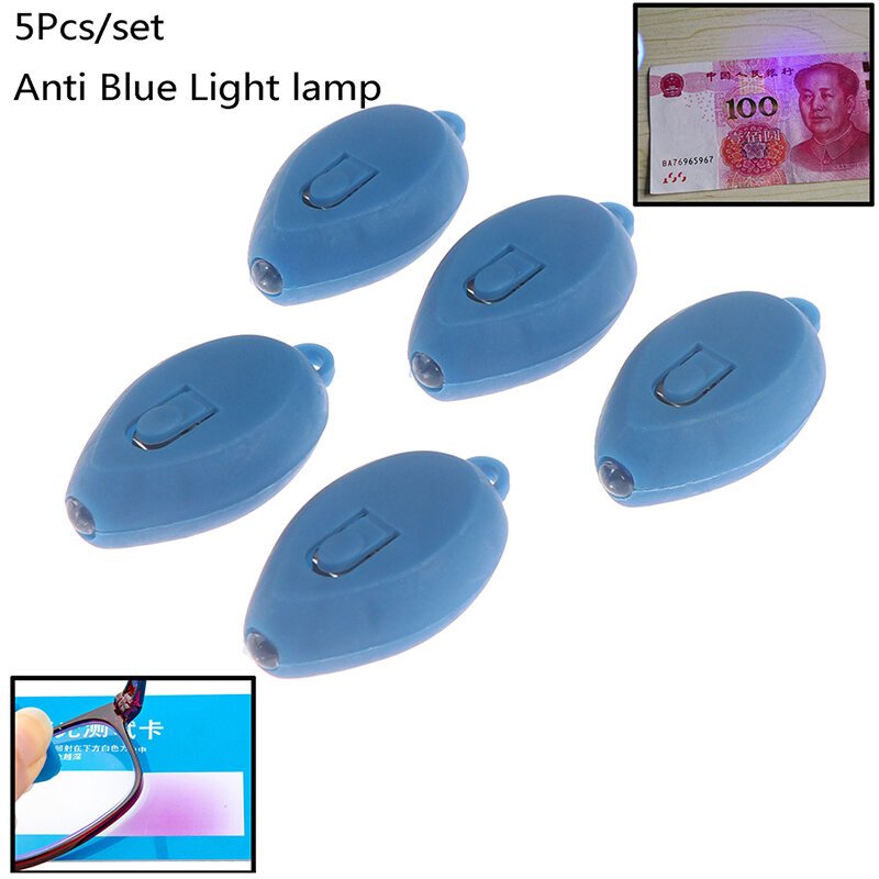 Mini llavero UV LED, llavero, linterna Flash, lámpara de prueba de luz azul, 5 piezas, nuevo