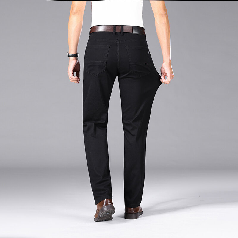 2024 Jeans classici da uomo neri da lavoro a gamba dritta, pantaloni da uomo in Denim elastico Casual in cotone nuovo primavera ed estate
