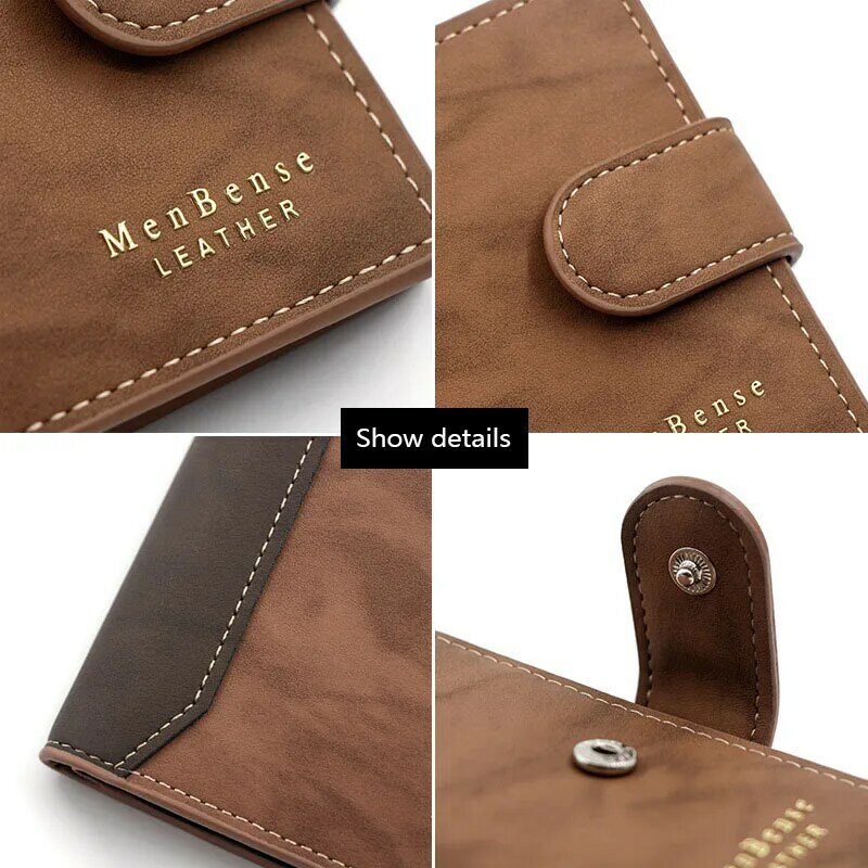 New Short Men Wallets Slim Card Holder PU Leather Name Print Male Wallet Small Photo Holder Tri-fold Bag Frosted Men's Purses