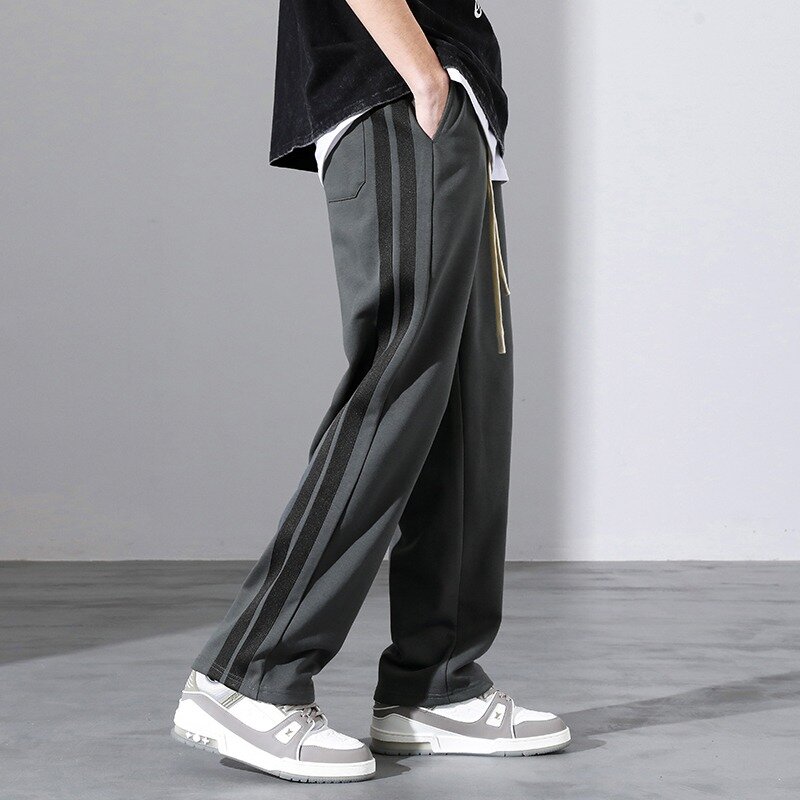 2024 Spring New Striped Casual Pants Men American High Street Straight Leg Full Length Loose Versatile Daily Sweatpants Male