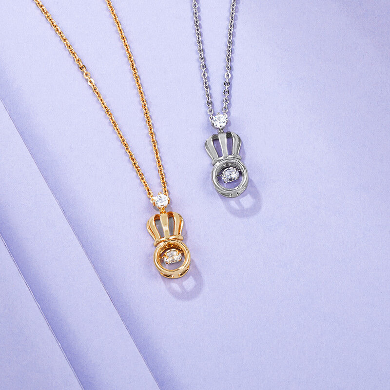 Echt 18K Gold Halskette Diamant Edelstein Anhänger Halsketten für Frauen Vintage Schlagen Herz Krone Edlen Schmuck