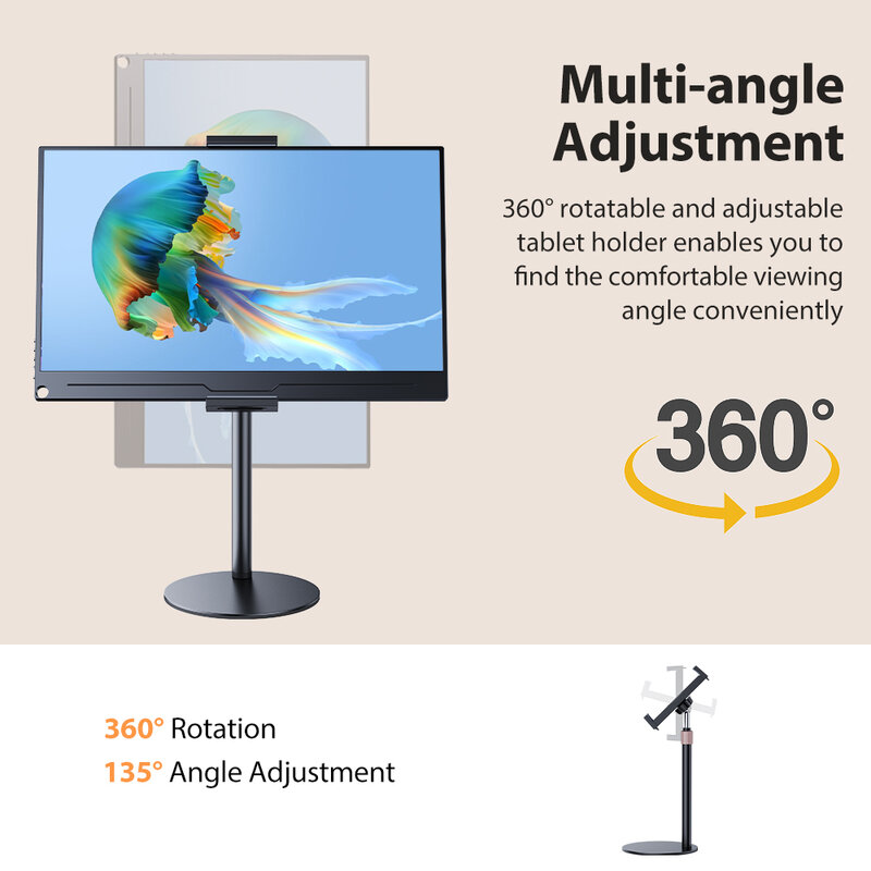 Suporte para monitor portátil giratório UPERFECT 360 ° com altura ajustável Vesa Monitor Tablet Suporte para mesa de perfil baixo e independente até 17,3"